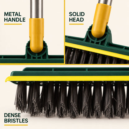 2 In 1 Floor Cleaning Brush With Water Scraper And Metal Handle For Bathroom Use