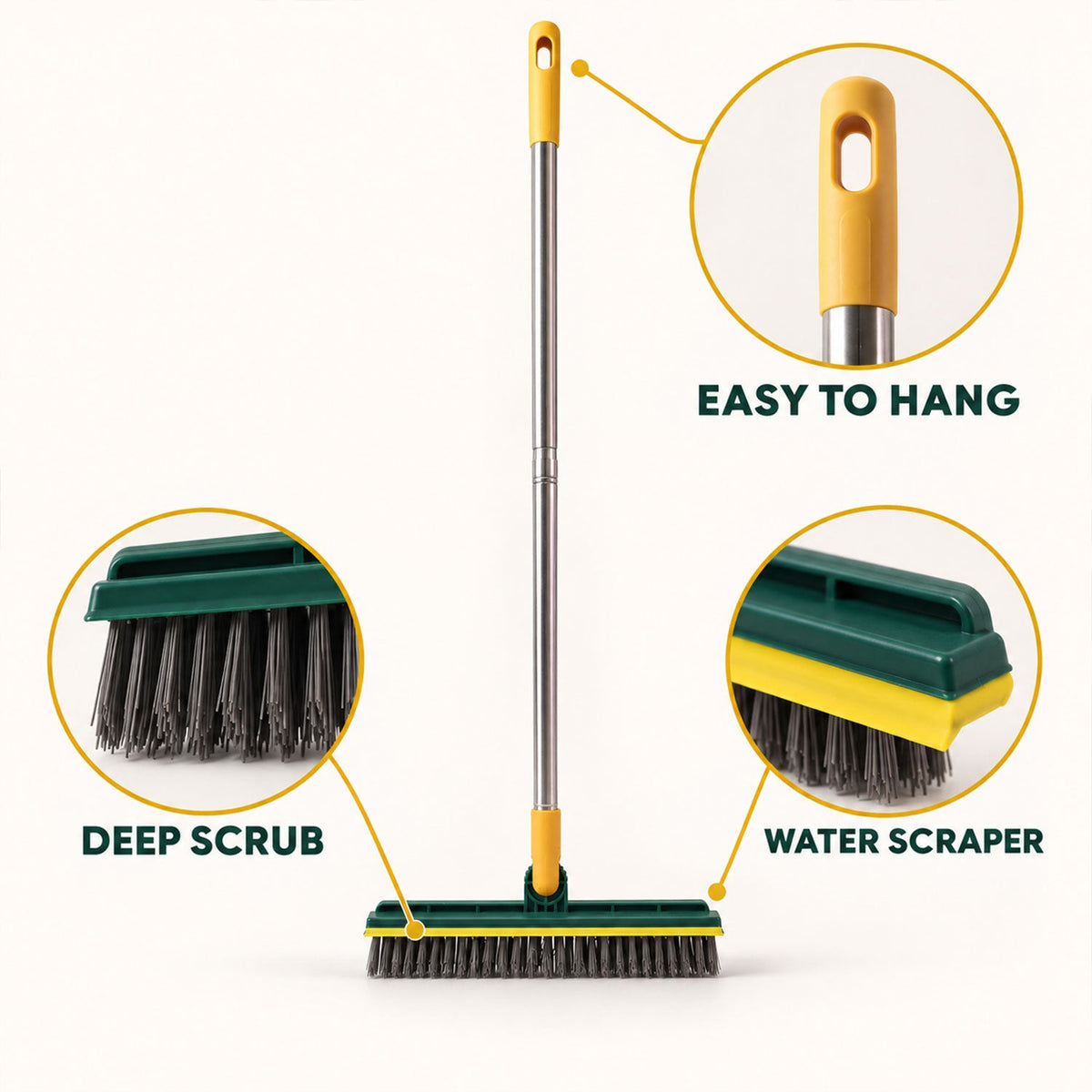 2 In 1 Floor Cleaning Brush With Water Scraper And Metal Handle For Bathroom Use
