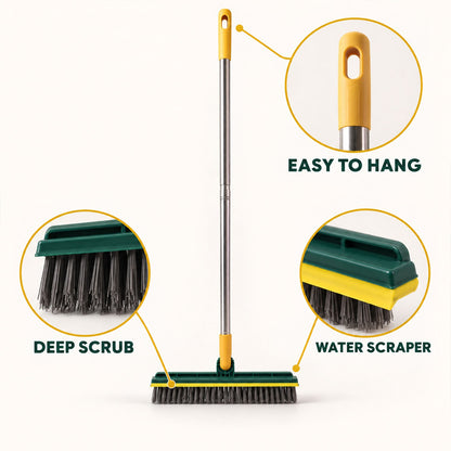 2 In 1 Floor Cleaning Brush With Water Scraper And Metal Handle For Bathroom Use